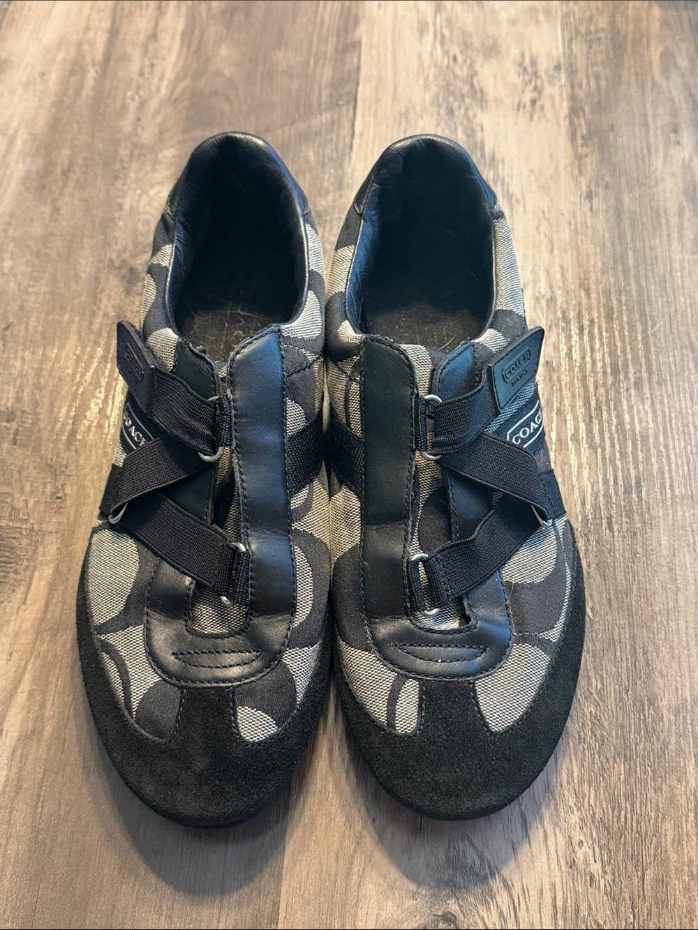 Coach Kyra Black and Gray Signature Slip-On Sneakers